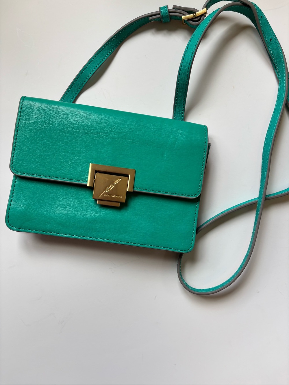 Brian Atwood Teal Leather Crossbody with Gold Tone Lock